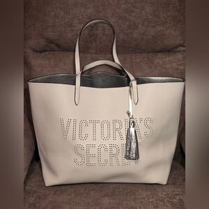 Victoria’s Secret Large Perforated Logo Tote – White with Silver Interior